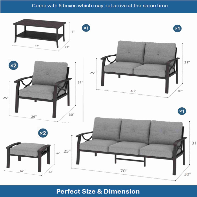 Ensemble de meubles de patio 7 pièces en métal, Gray