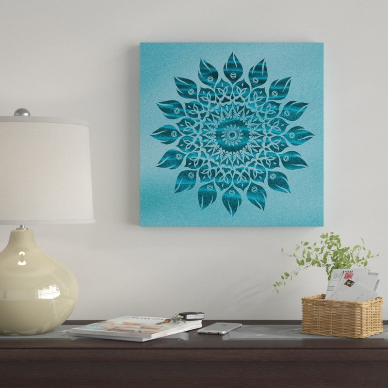 « deep méditation mandala », impression sur toile, H 18 po x l 18 po x P 1,5 po, Toile avec cadre noir, Pas de tapis