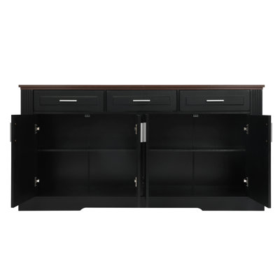 Modern Coffee Bar Station With 4 Doors And 3 Drawers, Wood Kitchen Storage Console Table For Living Room Dining Room Entryway