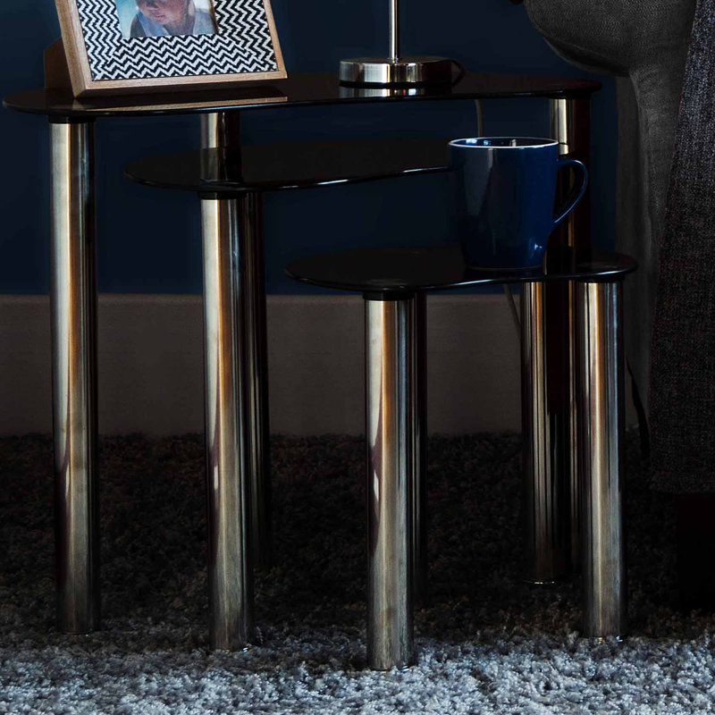 Vida Cara Glass Top Nesting Tables, Black