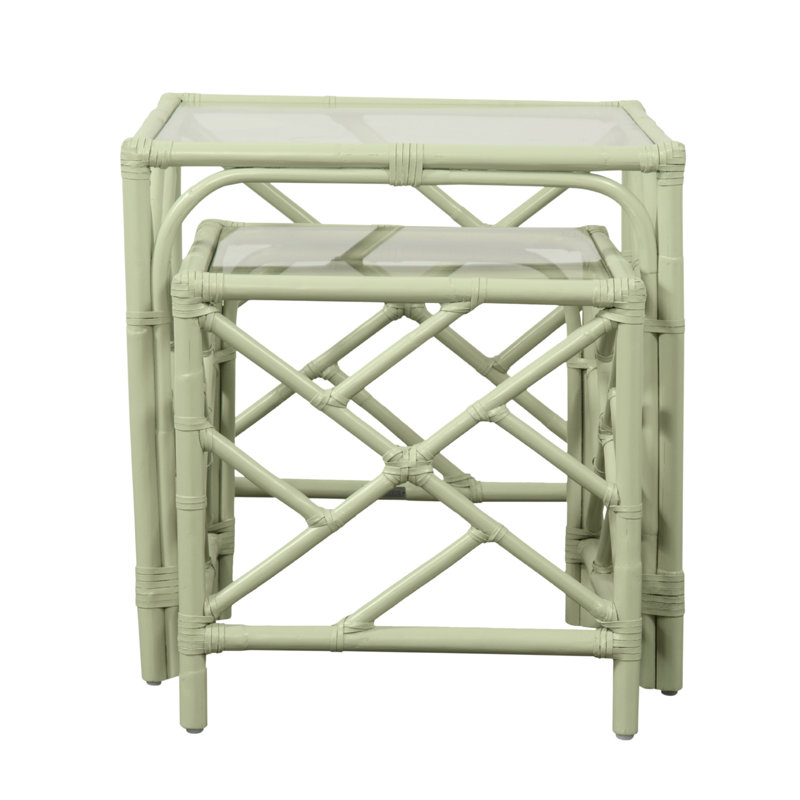 Chippendale Glass Nesting End Table, Celery Green