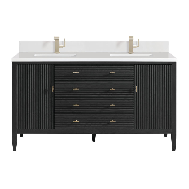 Myrrin 60'' W Double Vanity, Carbon Oak, Single-Hole, White Zeus
