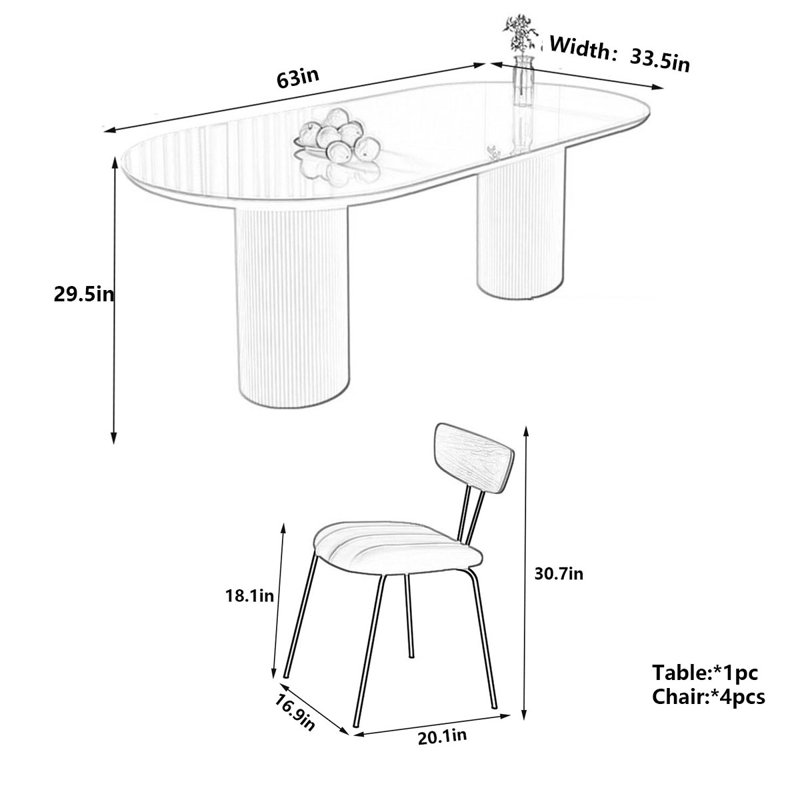Table de salle à manger en pierre matte avec pieds colonne romaine, H 29,5 po x L 63 po x l 33,5 po