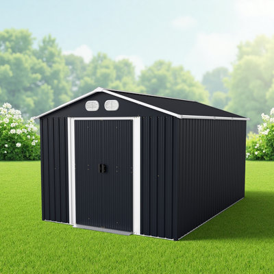 Remise de rangement extérieure en métal 8 pi x 12 pi Campcraft, grande remise avec structure robuste, remise à outils de jardin en métal avec porte verrouillable pour le jardin, la pelouse et la cour