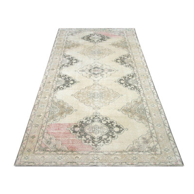 Gallery Size One-of-a-Kind Hand-Knotted 1960s 4'5" x 12'9" Runner Wool Area Rug in Beige