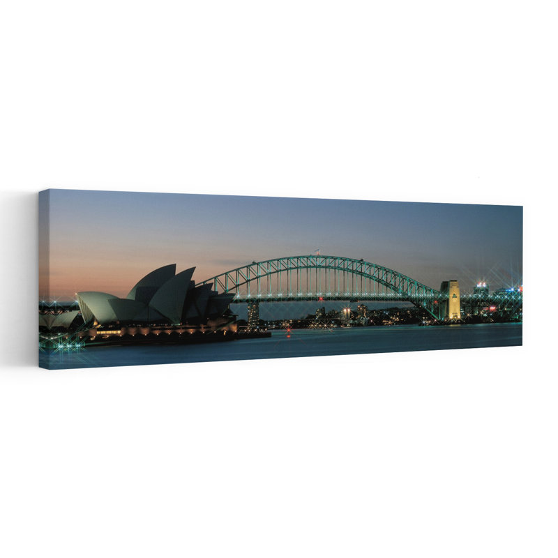Opera House Harbor Bridge Sydney Australia 1 Piece Wrapped Canvas Panoramic Wall Art, 50.8 cm H x 152.4 cm W