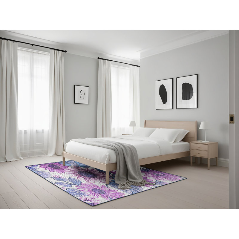 Tapis mauve/bleu à motifs, Rectangle 5 pi x 7 pi