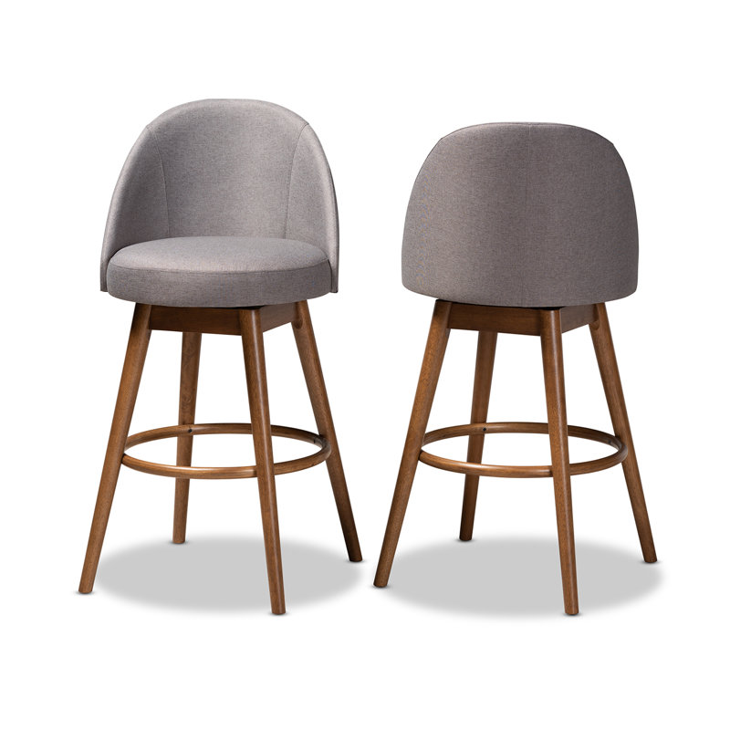 Hendrikus Swivel Upholstered Counter Stool with Solid Wood Frame, Gray, Bar Stool (29.5" Seat Height)