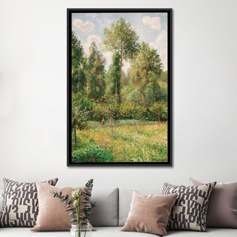 « poplars, eragny », reproduction sur toile, H 26 po x l 18 po x P 1,5 po, Toile avec cadre noir, Pas de tapis
