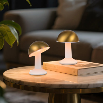 2 Pack Cordless LED Mushroom Lamps–4-Level Touch Dimmable with Memory, 55°Rotatable Head & Golden Finish, 2000 mAh Rechargeable Nightstand Lights for Bedside, Desk, Dining Room, Home Decro