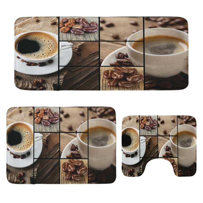 Brown Bathroom Rug Set 3 Pieces U-Shape & Rectangle Mats Brown