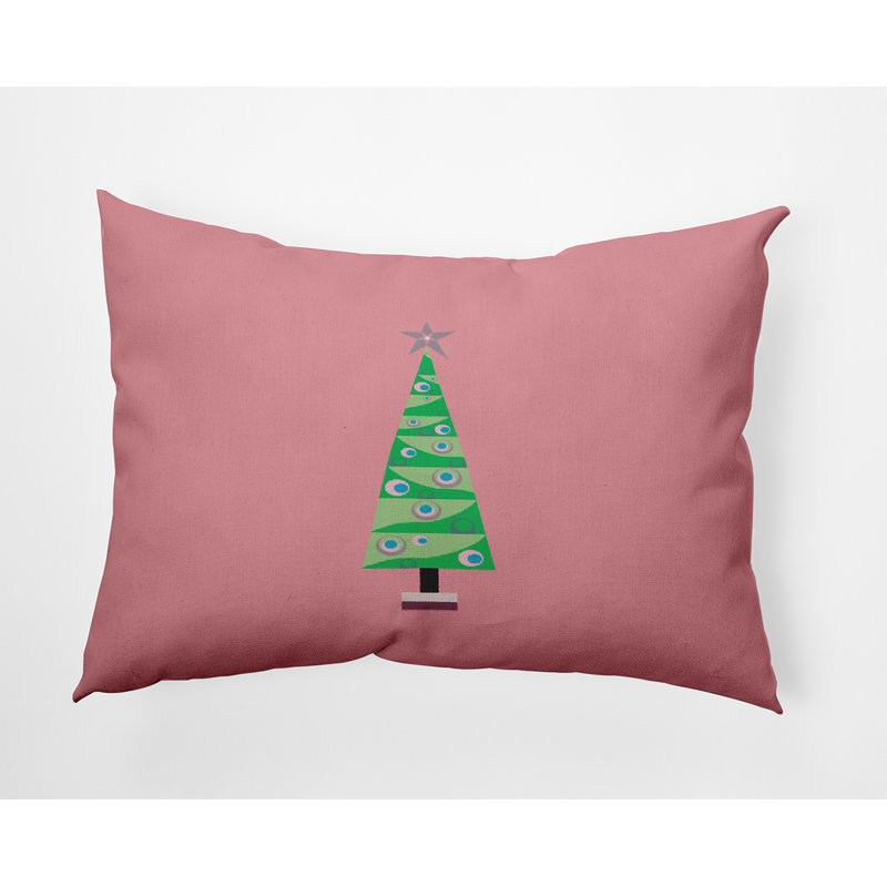 Pink Christmas Tree Rectangular Polyester Throw Pillow