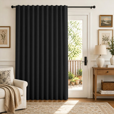 Faux Linen Blackout Curtain Panel, Room Darkening Thermal Insulated Drapes for Bedroom and Living Room, Black 100" W x 120" L