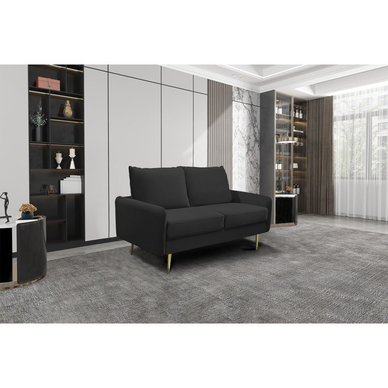 Casey 58" Velvet Round Arms Sofa Loveseat, Black Velvet, Velvet