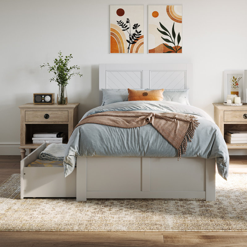 Bhawana Cabin Cottage Solid Wood Herringbone Slanted Storage Platform Bed, Extra-long Twin
