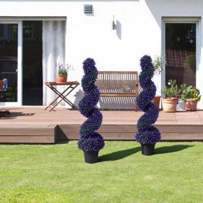Ensemble de 2 topiaires artificiels en spirale 120 cm - Faux verdure durable pour la décoration intérieure et extérieure - Comprend des pots en plastique - Forme spirale élégante - Couleur: mauve