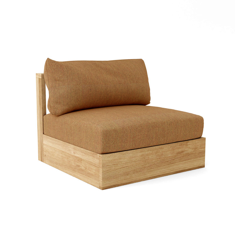 Natural Teak Outdoor Loveseat with Blue Sunbrella Cushions
