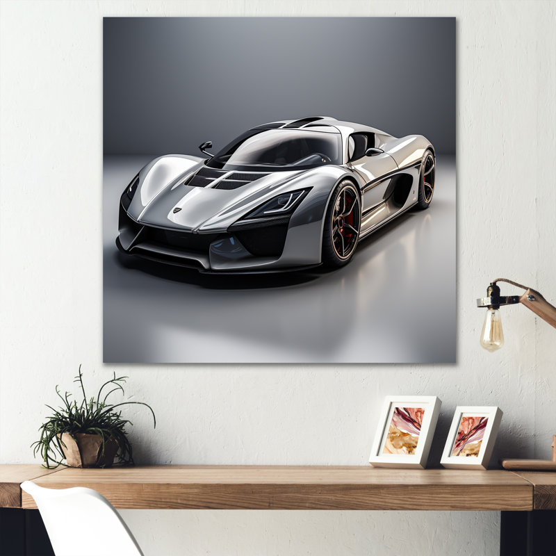 «Silver Italian Italian Car III» - art mural en métal exotique, H 16 po x l 16 po x P 1 po