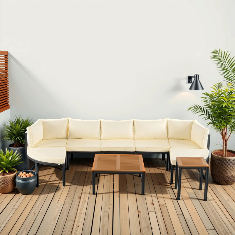 Ensemble de salon de patio avec coussins beige, Beige