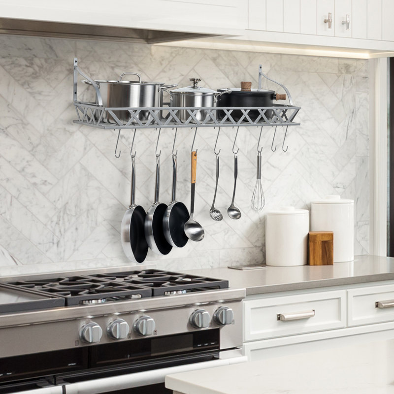 Wall Mounted Silver Pot Rack