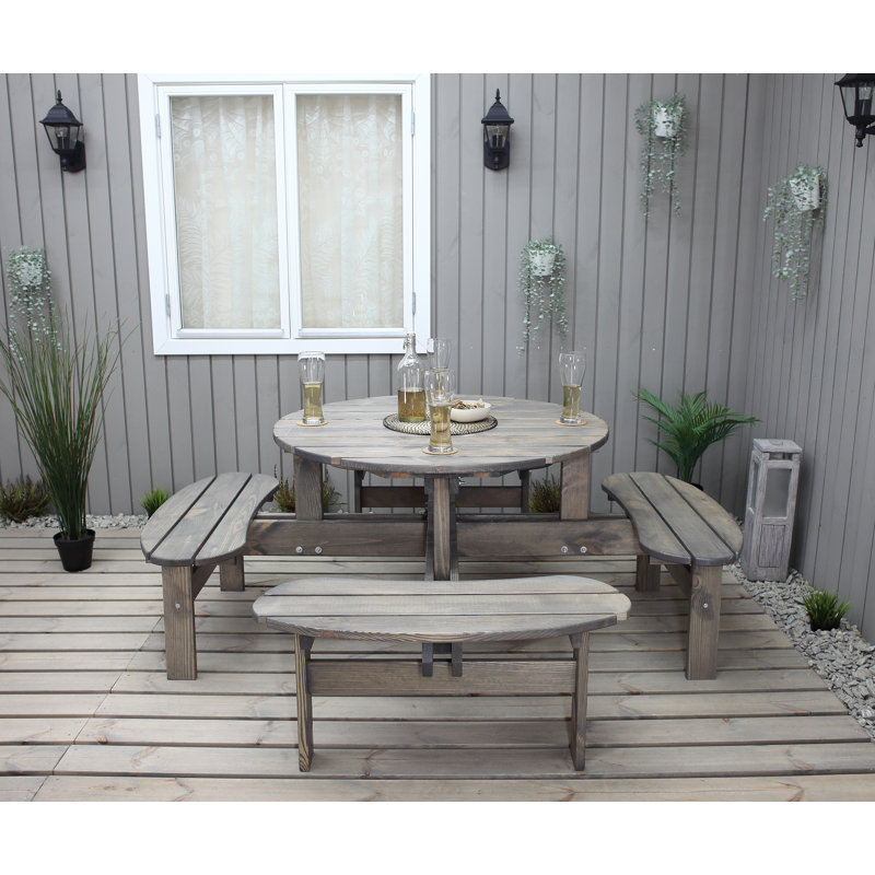 Hobi 4 - Person Wood Patio Dining Set with Round Table, Ashgrey