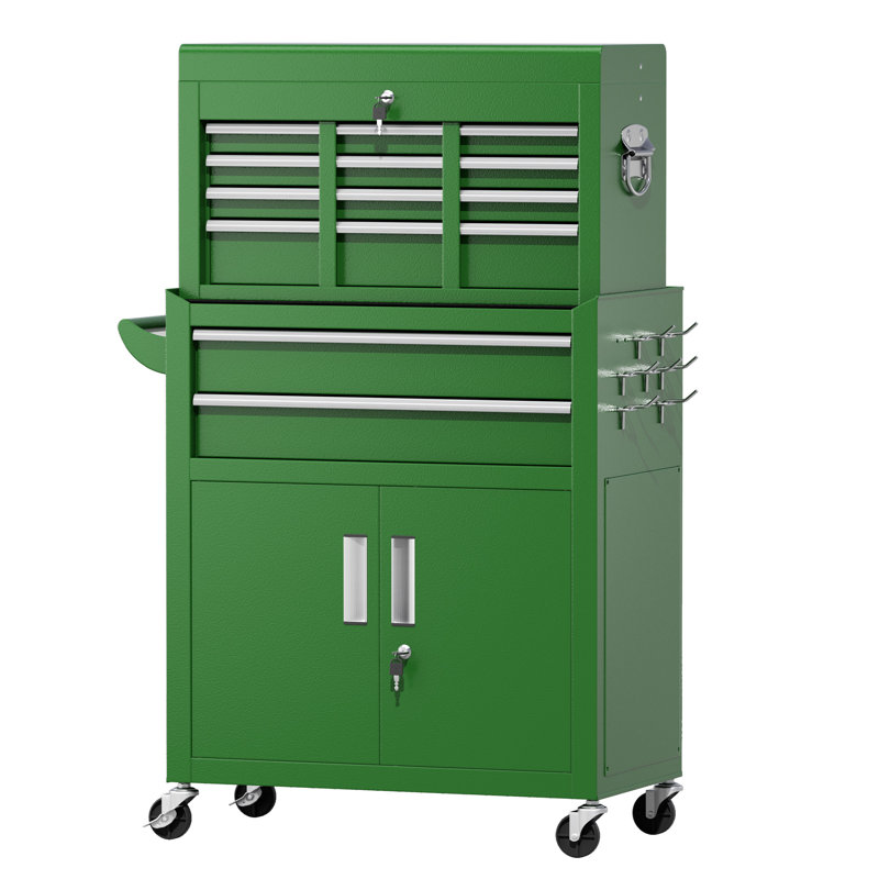 8 Drawers Rolling Tool Chest, 2-in-1 Detachable Metal Tool Cabinet with Lockable Wheels, Green