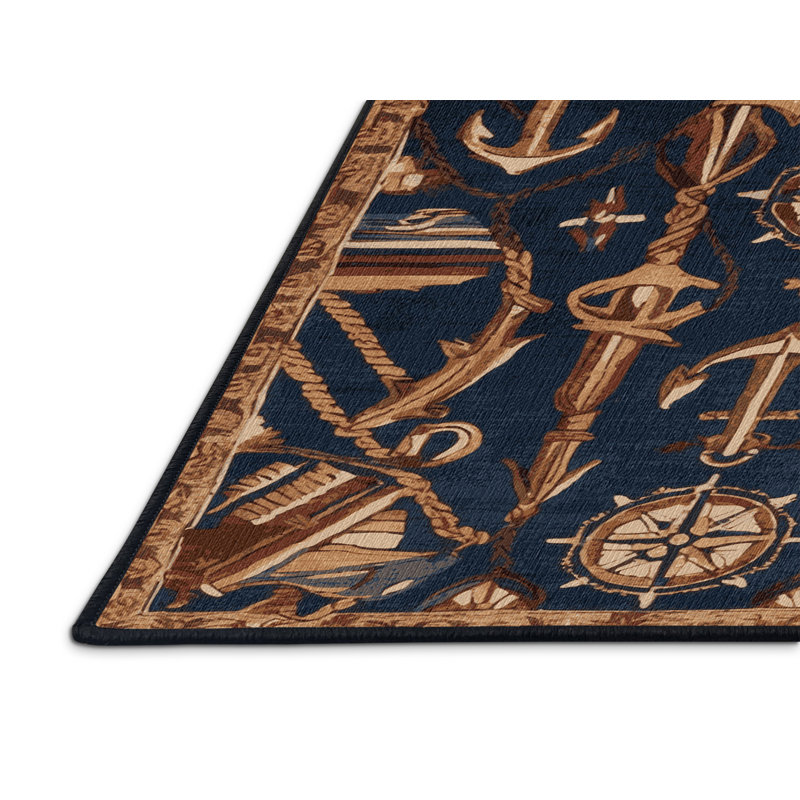 Washable Ship Parts Nautical Area Rug, Square 6'