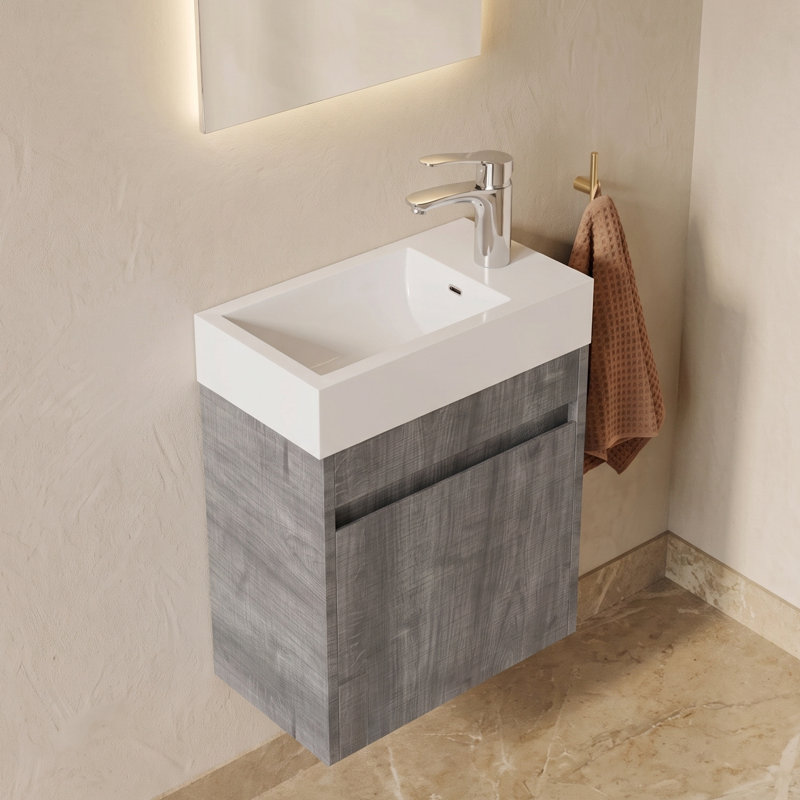 Meuble-lavabo flottant 18 po avec lavabo, porte à fermeture en douceur, lavabo en céramique, gris