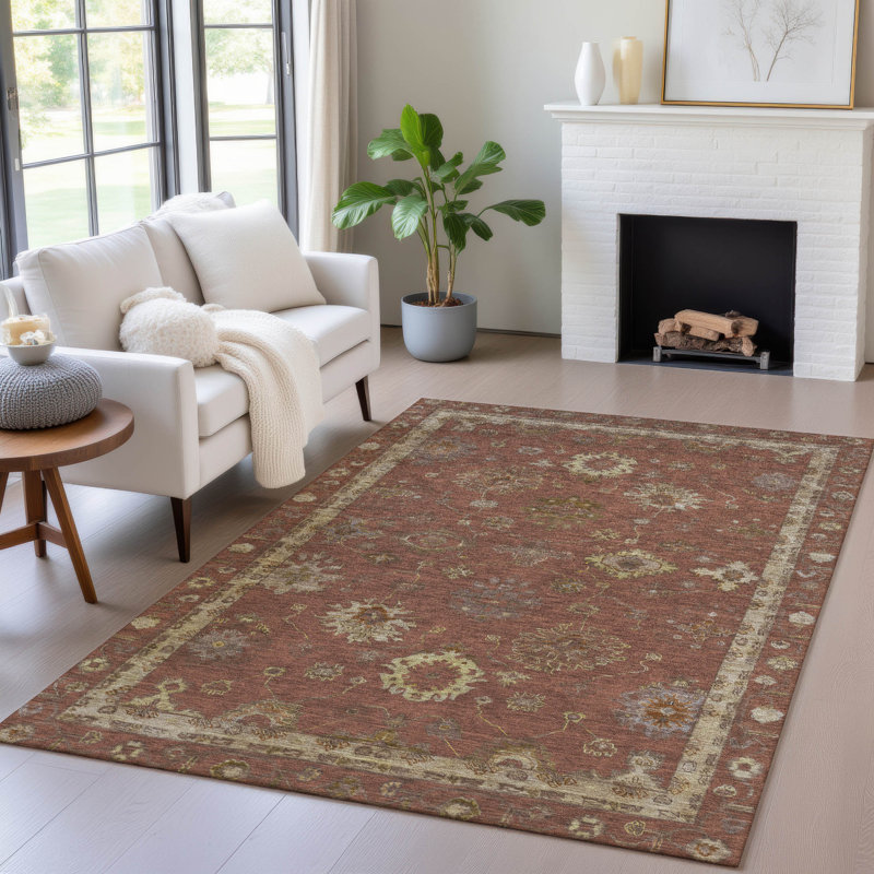 Tapis paprika Xhevrie intérieur / extérieur lavable à la machine, Rectangle 10 pi x 14 pi
