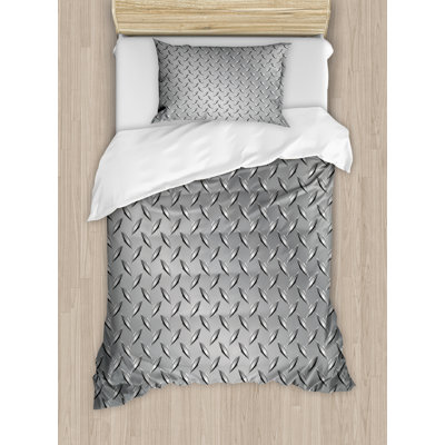 Cross Wire Fence Netting Display with Diamond Plate Effects Chrome Kitsch Motif Duvet Cover Set -  Ambesonne, nev_21697_twin