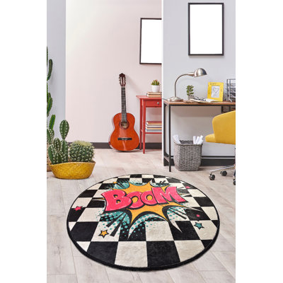 Stylish Round Carpet, 55.1 in Diameter, Soft 100% Polyester, 0.4 in Pile Height | Antibacterial, Non-Slip Underside, Machine Washable at 86°F | Ideal for Living Room, Bedroom, & Play Areas, Durable & Easy to Maintain