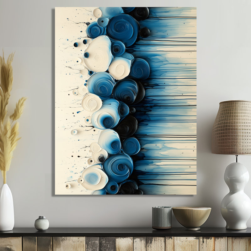 «Drip Paint Aqua Rhythmic Splash Of Serenity IV», art mural abstrait, H 32 po x l 16 po, Toile tendue, Ne s’applique pas