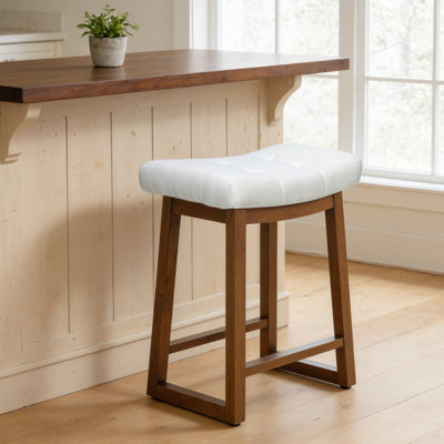 24" Upholstered Saddle Counter Height Bar Stool with Wood Frame for Kitchen Island
