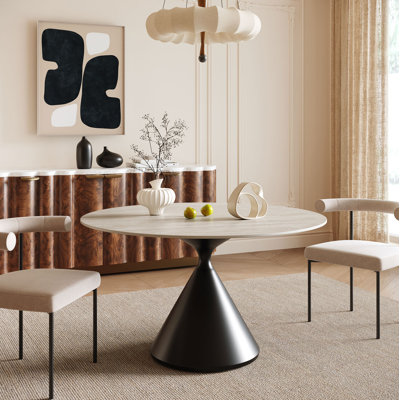 Table de salle à manger ronde en pierre frittée de 115 cm (45,2 po) pour 4 à 6 personnes