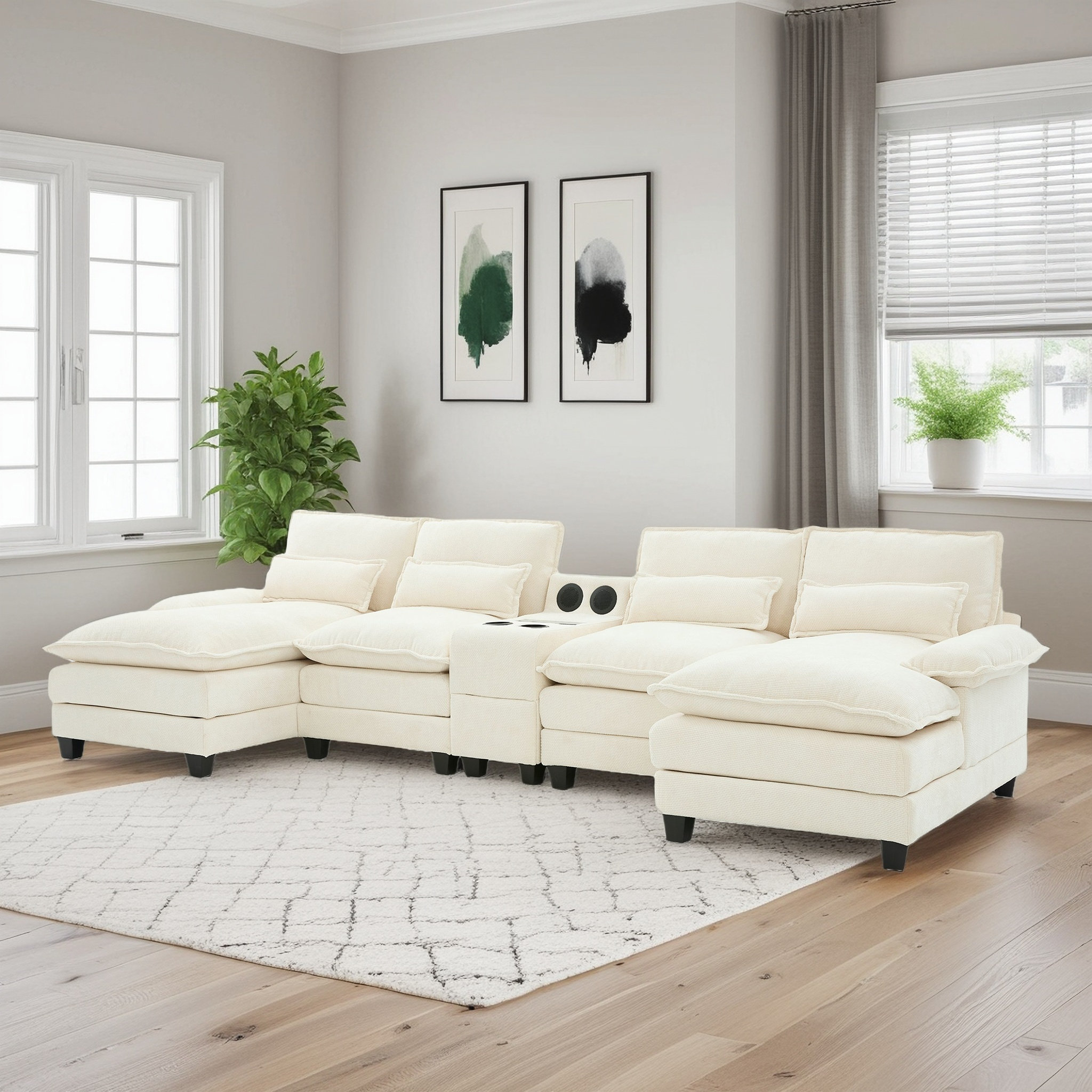 Latitude Run® U Shaped Cloud Couch Sectional Sofa,chenille Cloud Black ...