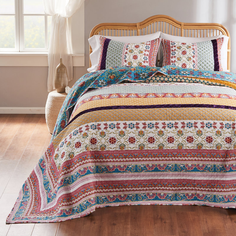 Thalia Queen Blue Cotton Reversible Bedspread Set