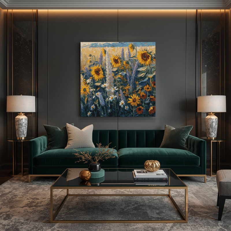 «Farm Wild Flowers», art mural sur toile noire, H 32 po x l 32 po