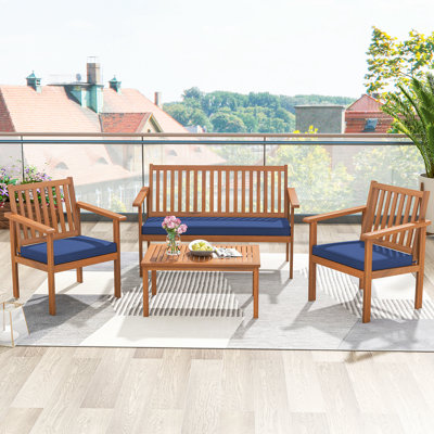 4 - Person Acacia Wood Patio Conversation Set with Cushions