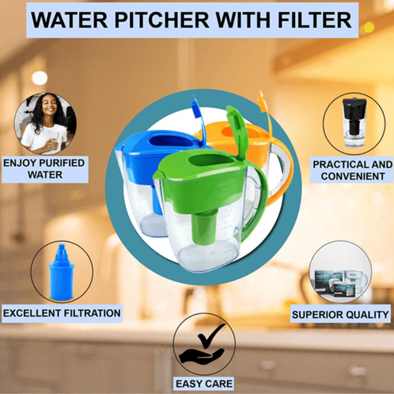 Blue Water Pitcher With Filter, White