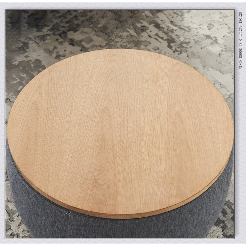 Round Storage Ottoman, 2 in 1 Function, Work as End table and Ottoman