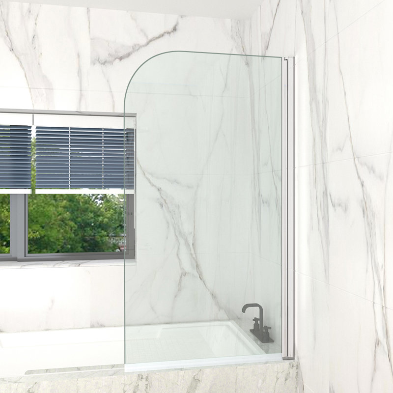 Mahler 1400mm H Pivot Semi-Frameless Tub Door with Clear Glass, Chrome, 80cm x 140cm, Rounded Corner