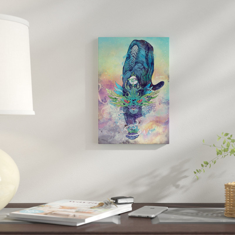 Spectral Cat par Mat Miller - impression sur toile, H 12 po x l 8 po x P 0,75 po, Papier d'art encadré noir, Pas de tapis