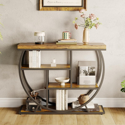 Industrial 4-Tier Narrow Entryway Table with Storage Shelves for Living Room & Hallway