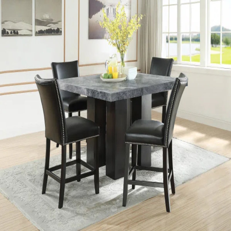 Anxhela Counter Height Dining Set, Black, 5 Pieces: Table, 4 Chairs