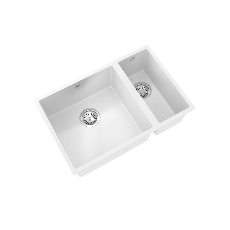 Belfry Kitchen Ronni 440mm W Double Bowl Granite Kitchen Sink 0, White