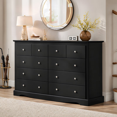 10 Drawers Dresser for Bedroom, 53.5" Wide Black Drawers Large Wooden Chest of Drawers Organizer, Modern Dresser with Sturdy Handle, TV Stand for Living Room Office, Hallway