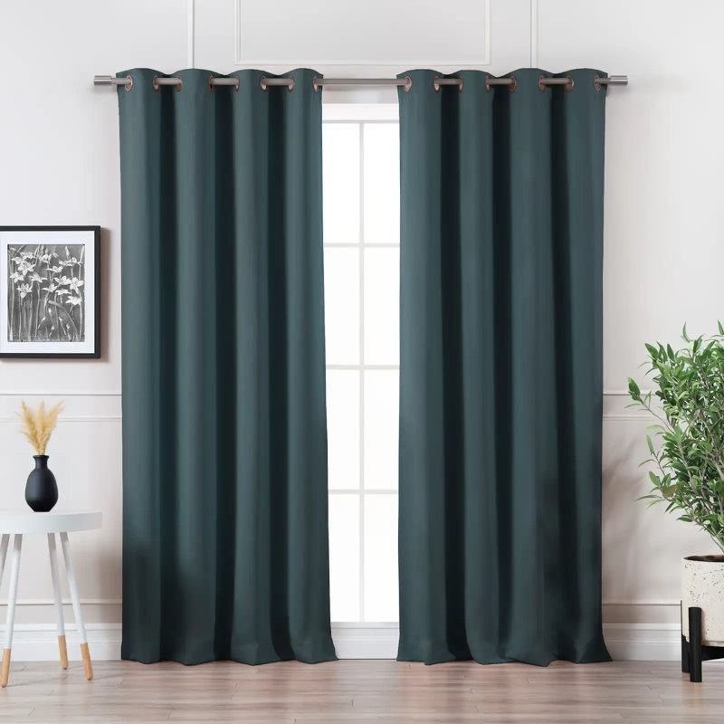 Adina Sevan Solid Thermal Grommet Curtain Panels, Spruce, 52"W x 120"L