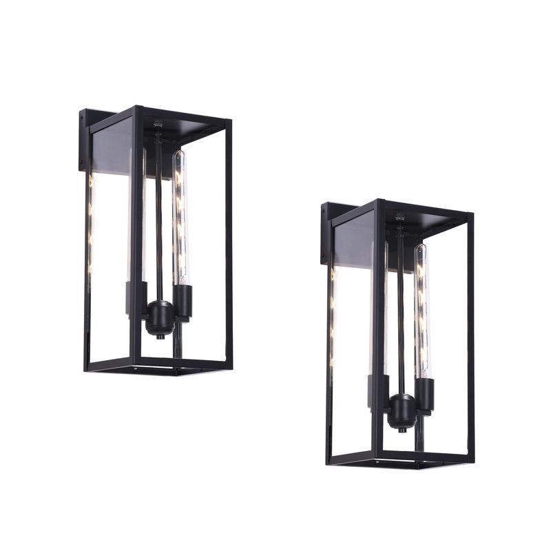 Black Rectangular Narrow Metal Frame with High-transparency Glass Outdoor Wall Light(Set of 2), 20.47" H x 8.27" W x 8.27" D