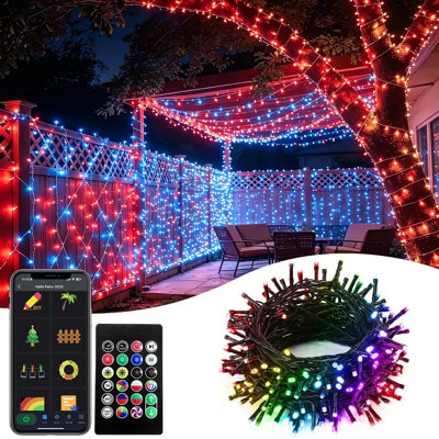 Kelleia 66FT 200 LED Smart Outdoor String Lights DIY Color Changing 4th of July Lights