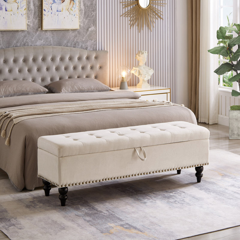 Banc avec repose-pieds 59 po avec rangement, Beige